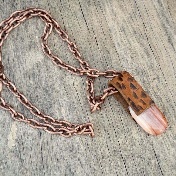 Agate Sardonyx Carnelian Pendant Leather Necklace - Picture 7 of 8